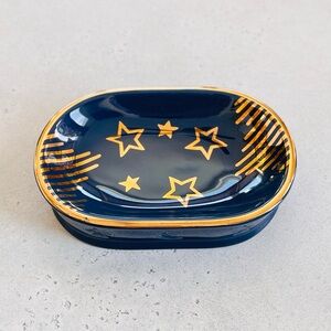 Vintage Springmaid 90s Celestial Stars Ceramic Gold Navy Soap Dish Bathroom